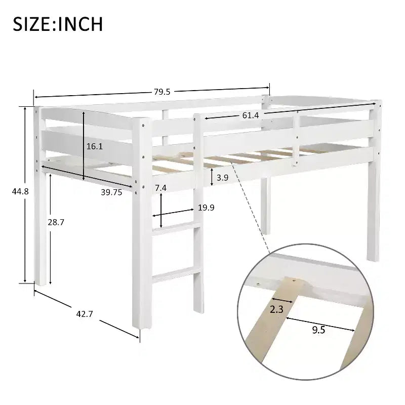 Lit mezzanine double Whisen Modern Design en bois avec échelle, une belle pièce pour la chambre à coucher