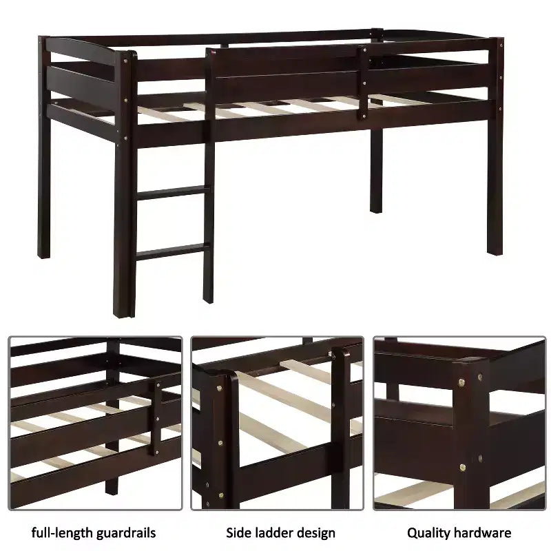 Lit mezzanine double Whisen Modern Design en bois avec échelle, une belle pièce pour la chambre à coucher