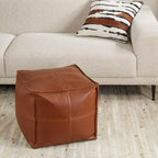 Pouf Saro Lifestyle en similicuir à patchwork d'inspiration vintage, 18x18x16, marron