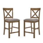 Simple Relax Set of 2 Linen Upholstered Counter Height Chairs in Tan and Weathered Oak