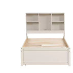 Cadre de lit simple gris moderne - Tête de lit bibliothèque, 2 tiroirs, port USB