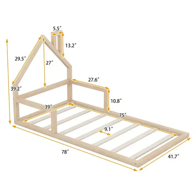 Lit en bois Whisen Modern Design avec tête de lit en forme de maison