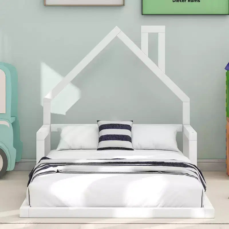 Lit en bois Whisen Modern Design avec tête de lit en forme de maison