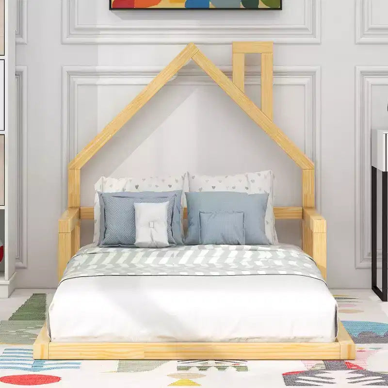 Lit en bois Whisen Modern Design avec tête de lit en forme de maison