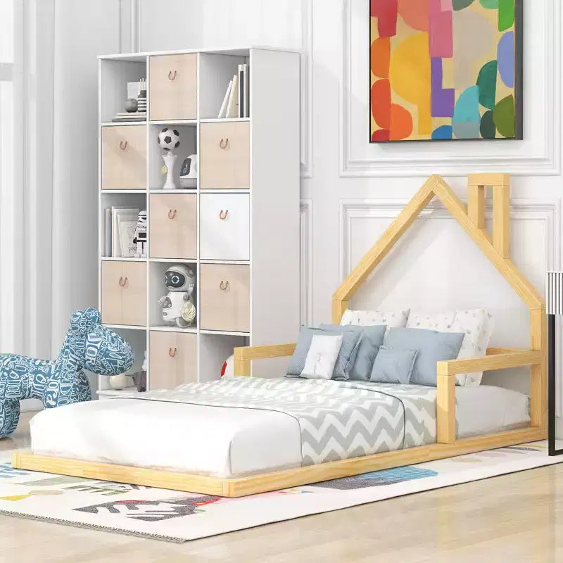 Lit en bois Whisen Modern Design avec tête de lit en forme de maison