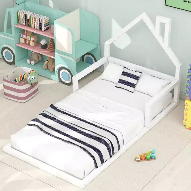 Lit en bois Whisen Modern Design avec tête de lit en forme de maison