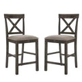 Simple Relax Set of 2 Linen Counter Height Chairs in Tan and Weathered Gray