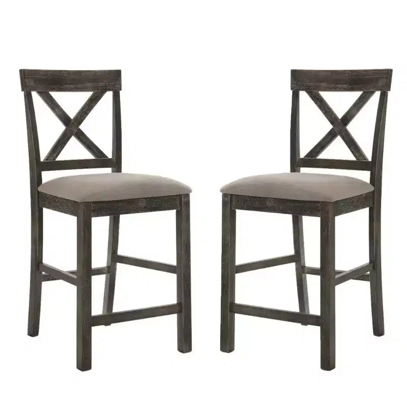 Simple Relax Set of 2 Linen Counter Height Chairs in Tan and Weathered Gray