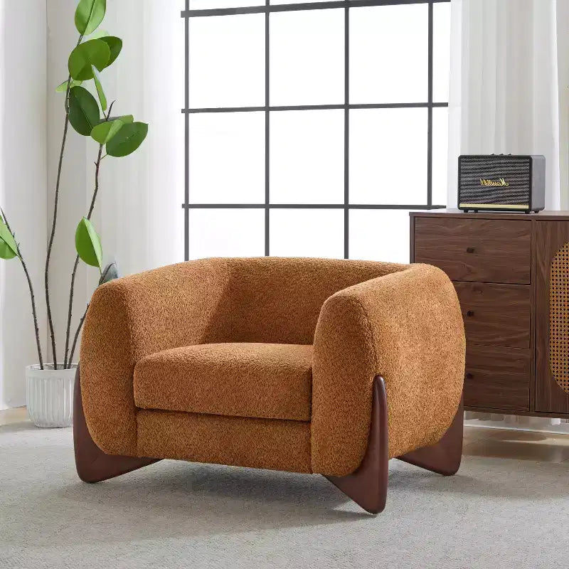 Fauteuil club Christopher Knight Home Raymond en bouclé et bois de bouleau