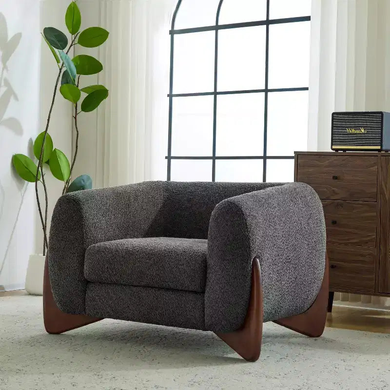 Fauteuil club Christopher Knight Home Raymond en bouclé et bois de bouleau