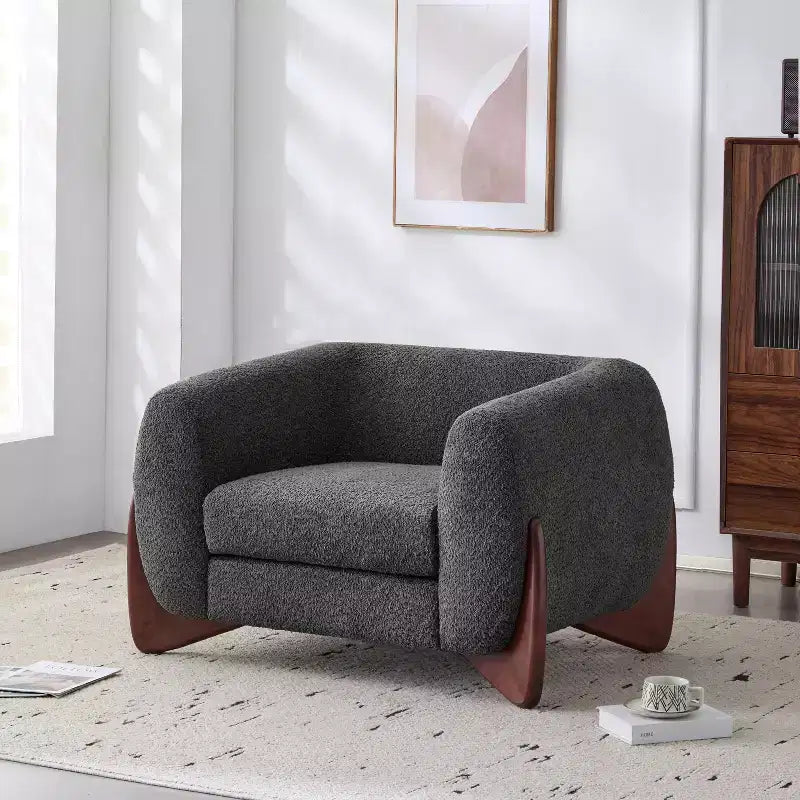 Fauteuil club Christopher Knight Home Raymond en bouclé et bois de bouleau