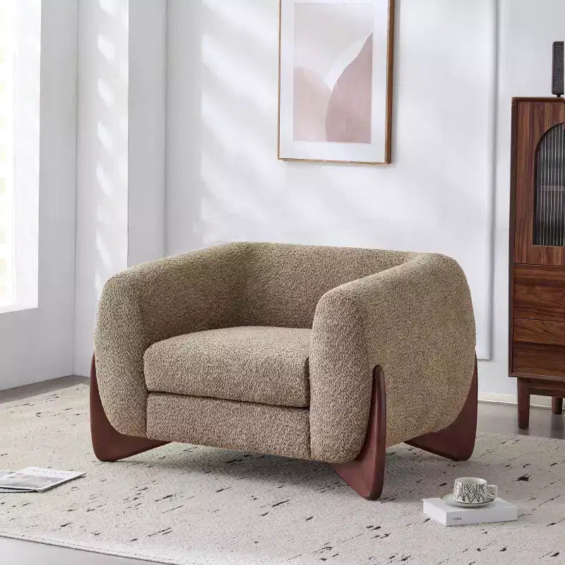 Fauteuil club Christopher Knight Home Raymond en bouclé et bois de bouleau