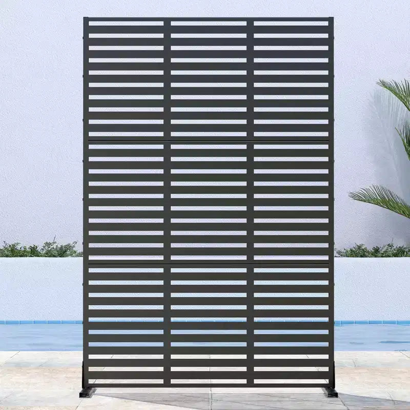 Triple-Width Black Galvanized Steel Louvered Screen | 183H x 120W x 40D cm