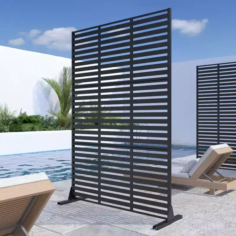Écran persienné en acier galvanisé noir triple largeur | 183H x 120L x 40P cm