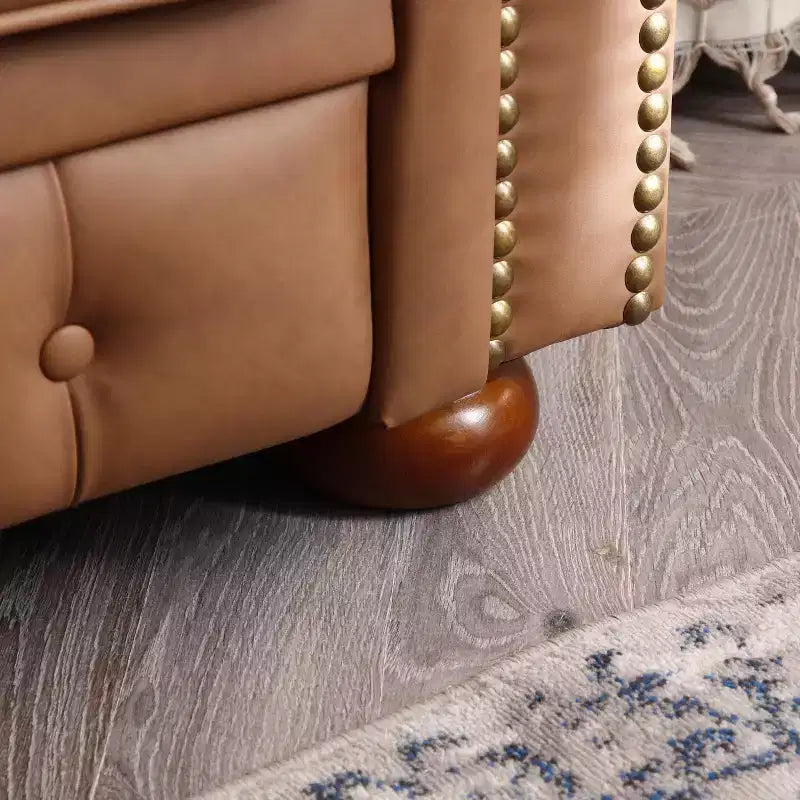 Élégant canapé Chesterfield en cuir technique, canapé 3 places/2 places/1 place capitonné avec garniture cloutée et accoudoirs arrondis ModernLuxe