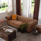 Élégant canapé Chesterfield en cuir technique, canapé 3 places/2 places/1 place capitonné avec garniture cloutée et accoudoirs arrondis ModernLuxe