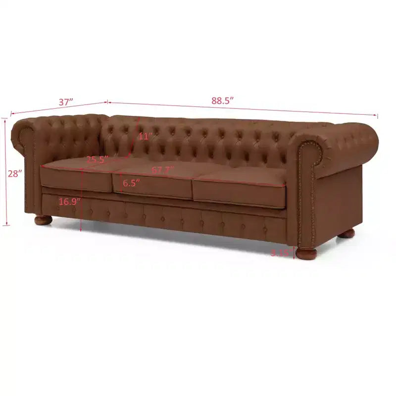 Élégant canapé Chesterfield en cuir technique, canapé 3 places/2 places/1 place capitonné avec garniture cloutée et accoudoirs arrondis ModernLuxe