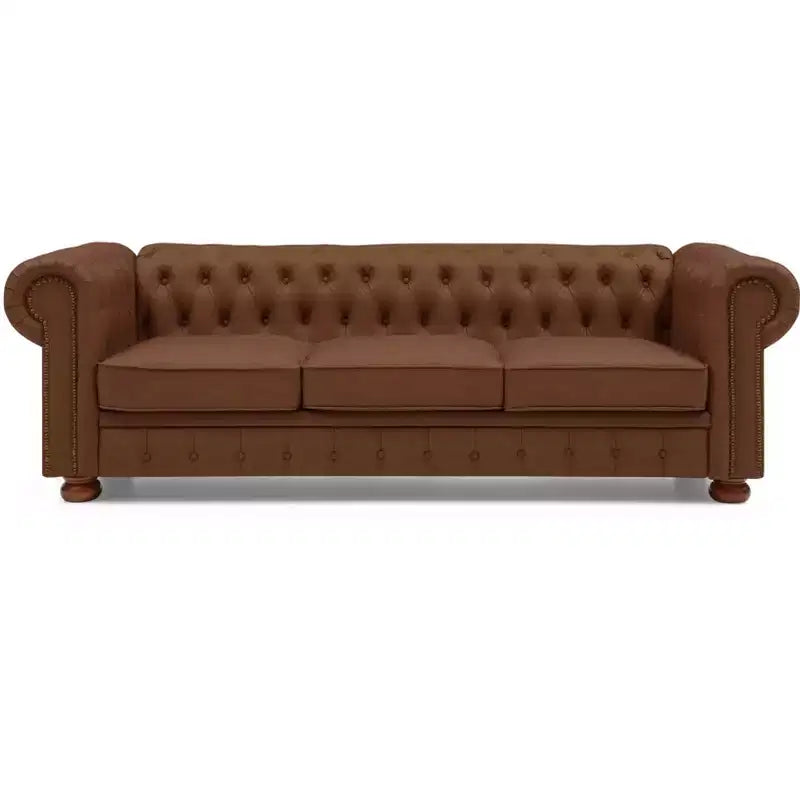 Élégant canapé Chesterfield en cuir technique, canapé 3 places/2 places/1 place capitonné avec garniture cloutée et accoudoirs arrondis ModernLuxe