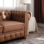 Élégant canapé Chesterfield en cuir technique, canapé 3 places/2 places/1 place capitonné avec garniture cloutée et accoudoirs arrondis ModernLuxe