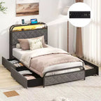 Cadre de lit Costway double/grand lit/très grand lit avec lumières LED et station de recharge, tête de lit de rangement, noir