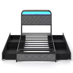 Cadre de lit Costway double/grand lit/très grand lit avec lumières LED et station de recharge, tête de lit de rangement, noir