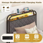 Cadre de lit Costway double/grand lit/très grand lit avec lumières LED et station de recharge, tête de lit de rangement, noir