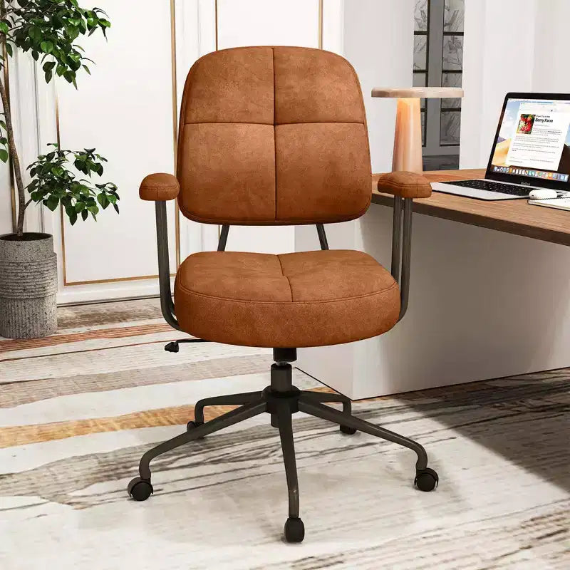 Chaise de bureau Costway en cuir synthétique avec dossier et accoudoirs rembourrés Marron/Beige