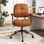 Chaise de bureau Costway en cuir synthétique avec dossier et accoudoirs rembourrés Marron/Beige