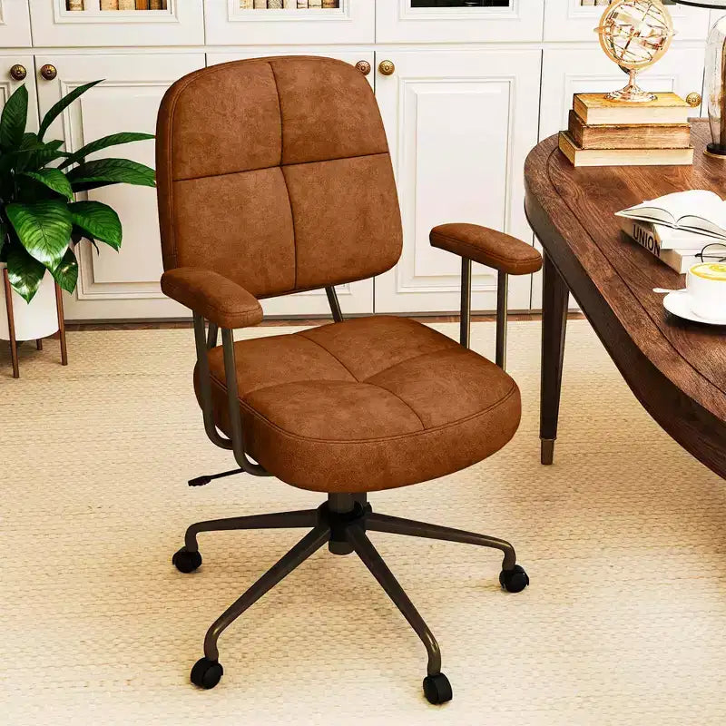 Chaise de bureau Costway en cuir synthétique avec dossier et accoudoirs rembourrés Marron/Beige