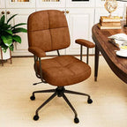 Chaise de bureau Costway en cuir synthétique avec dossier et accoudoirs rembourrés Marron/Beige