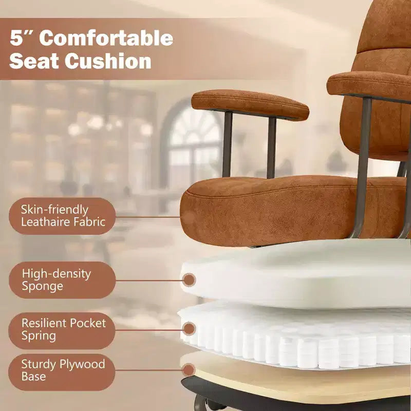 Chaise de bureau Costway en cuir synthétique avec dossier et accoudoirs rembourrés Marron/Beige