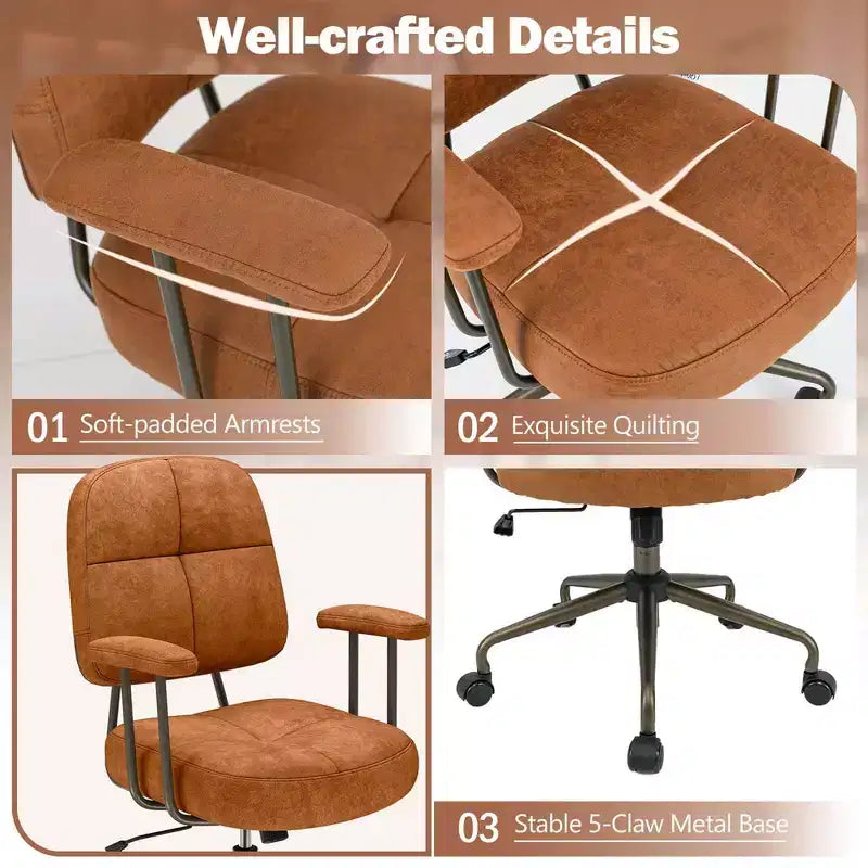 Chaise de bureau Costway en cuir synthétique avec dossier et accoudoirs rembourrés Marron/Beige