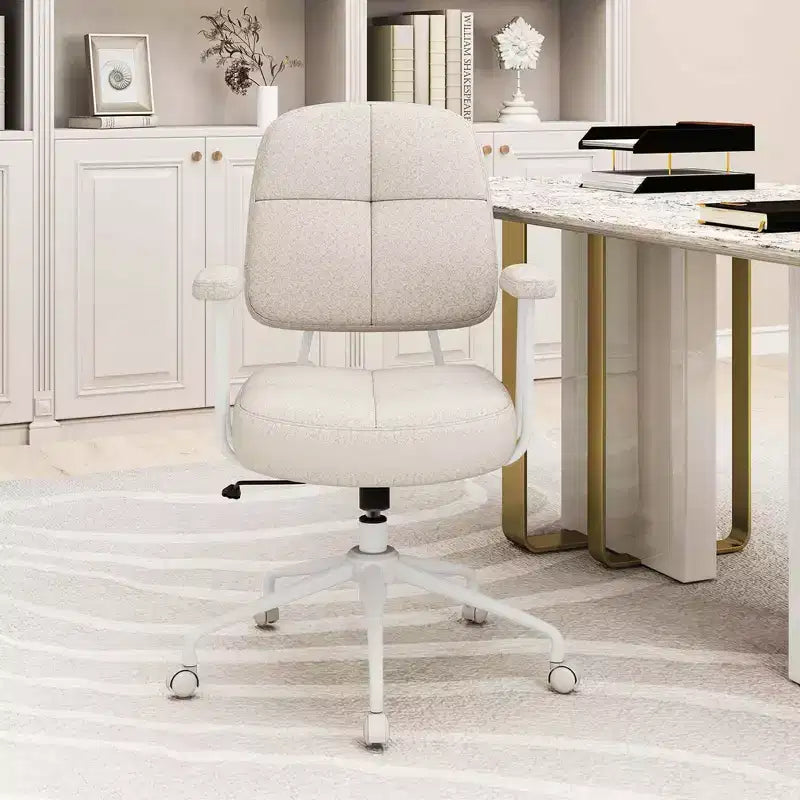 Chaise de bureau Costway en cuir synthétique avec dossier et accoudoirs rembourrés Marron/Beige
