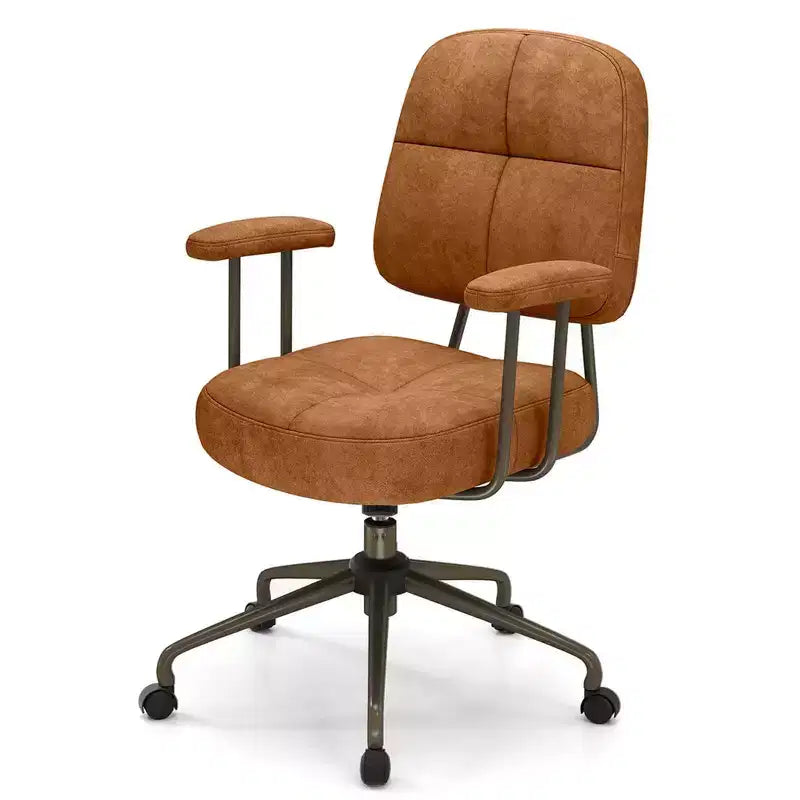 Chaise de bureau Costway en cuir synthétique avec dossier et accoudoirs rembourrés Marron/Beige