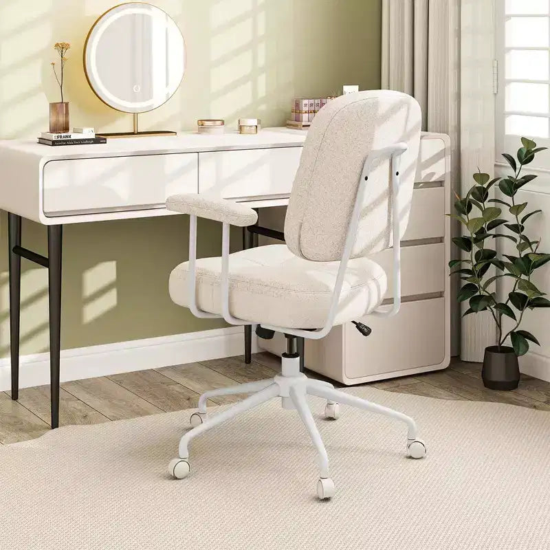 Chaise de bureau Costway en cuir synthétique avec dossier et accoudoirs rembourrés Marron/Beige