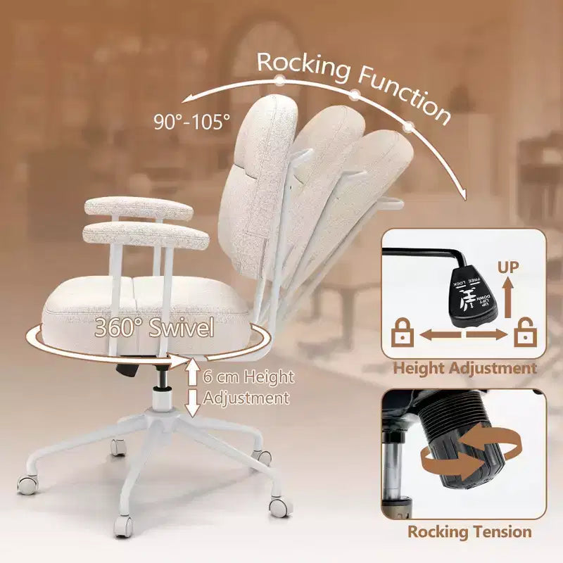 Chaise de bureau Costway en cuir synthétique avec dossier et accoudoirs rembourrés Marron/Beige