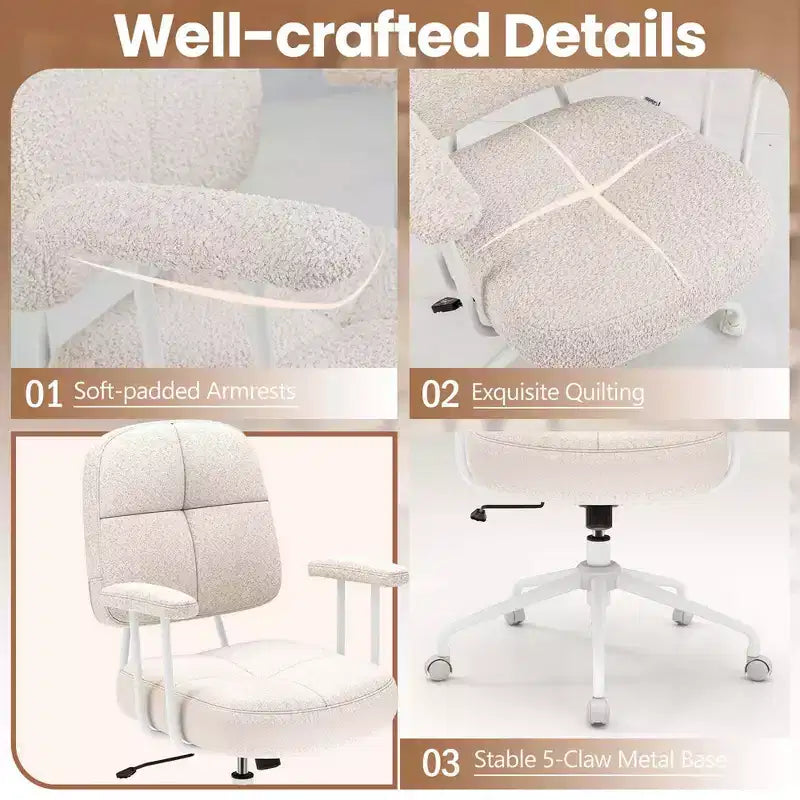Chaise de bureau Costway en cuir synthétique avec dossier et accoudoirs rembourrés Marron/Beige