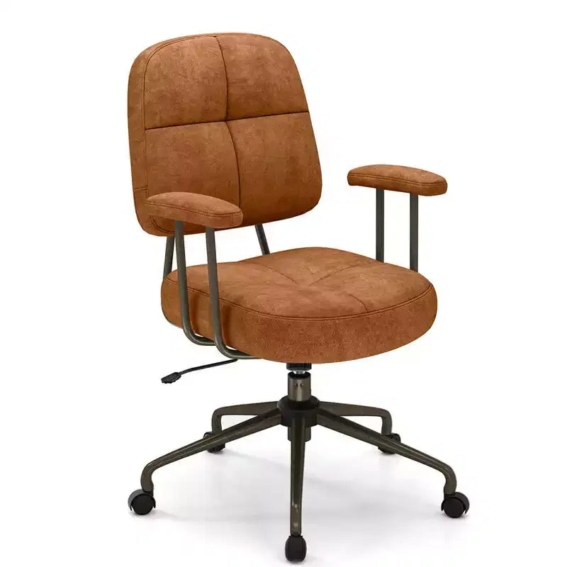 Chaise de bureau Costway en cuir synthétique avec dossier et accoudoirs rembourrés Marron/Beige