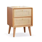 Nightstand Table, Rectangular Minimalist Style Nightstand With 2 Rattan Design Drawers, Modern Wood Sofa Side Table For Reception Room, Living Room