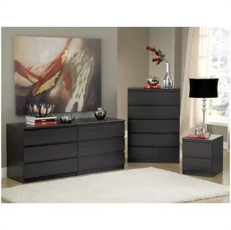 HomeStock Commode verticale en panneaux de particules avec 5 tiroirs, 13,79 cm de hauteur, finition noire