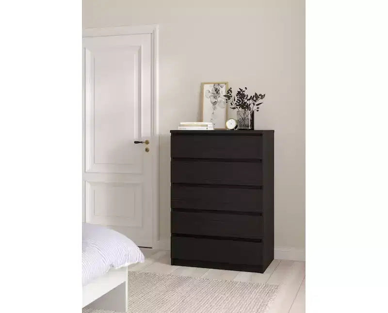 HomeStock Commode verticale en panneaux de particules avec 5 tiroirs, 13,79 cm de hauteur, finition noire