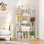 Costway Étagère géométrique à dos ouvert 47 pouces, bibliothèque à 6 cubes avec kit anti-basculement, naturelle/blanche