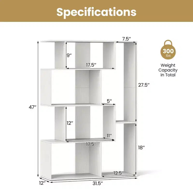 Costway Étagère géométrique à dos ouvert 47 pouces, bibliothèque à 6 cubes avec kit anti-basculement, naturelle/blanche