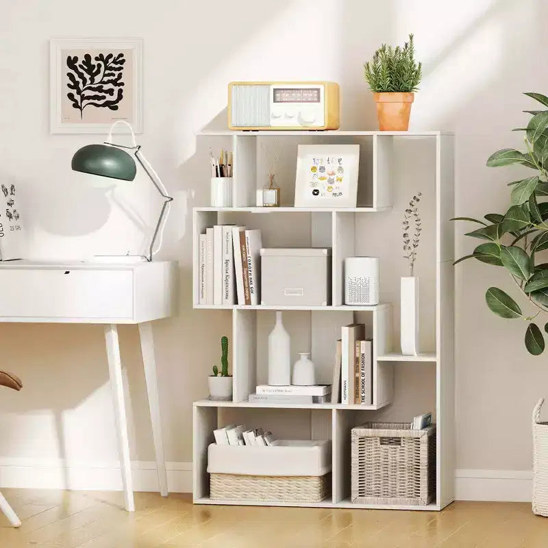 Costway Étagère géométrique à dos ouvert 47 pouces, bibliothèque à 6 cubes avec kit anti-basculement, naturelle/blanche