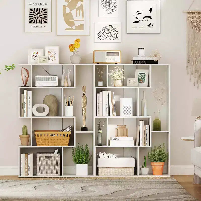 Costway Étagère géométrique à dos ouvert 47 pouces, bibliothèque à 6 cubes avec kit anti-basculement, naturelle/blanche