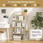 Costway Étagère géométrique à dos ouvert 47 pouces, bibliothèque à 6 cubes avec kit anti-basculement, naturelle/blanche