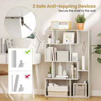 Costway Étagère géométrique à dos ouvert 47 pouces, bibliothèque à 6 cubes avec kit anti-basculement, naturelle/blanche