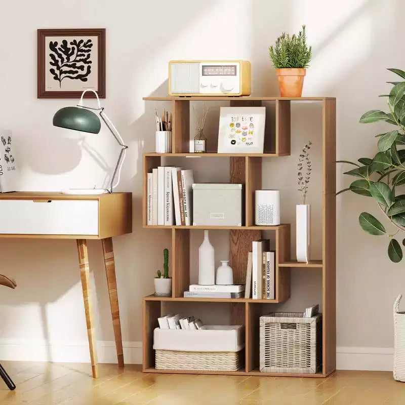 Costway Étagère géométrique à dos ouvert 47 pouces, bibliothèque à 6 cubes avec kit anti-basculement, naturelle/blanche