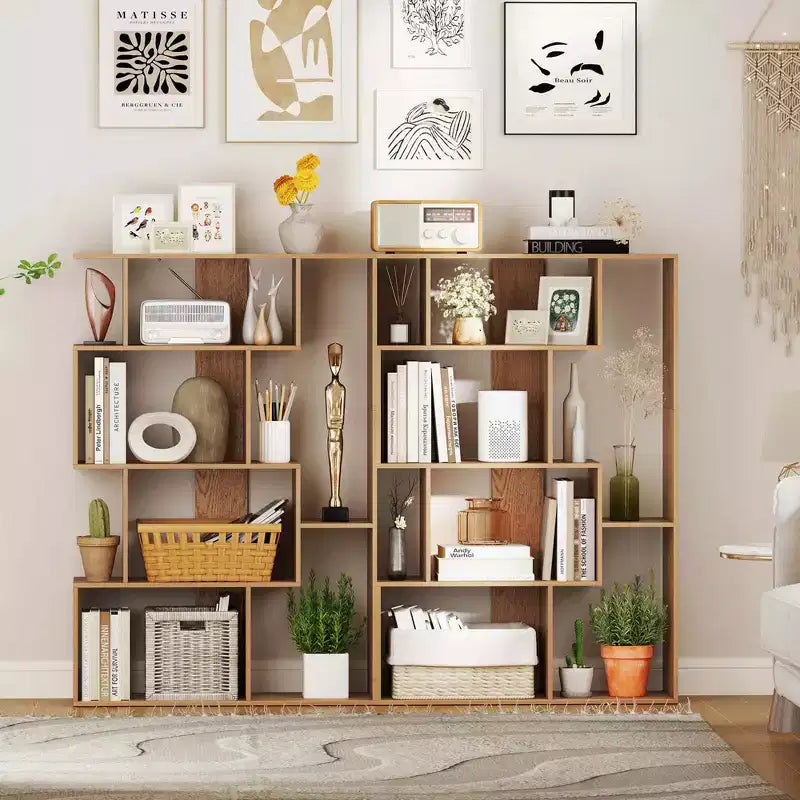 Costway Étagère géométrique à dos ouvert 47 pouces, bibliothèque à 6 cubes avec kit anti-basculement, naturelle/blanche