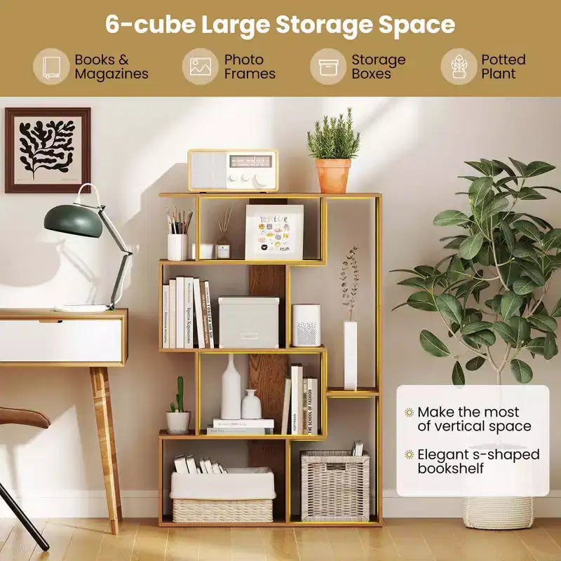 Costway Étagère géométrique à dos ouvert 47 pouces, bibliothèque à 6 cubes avec kit anti-basculement, naturelle/blanche